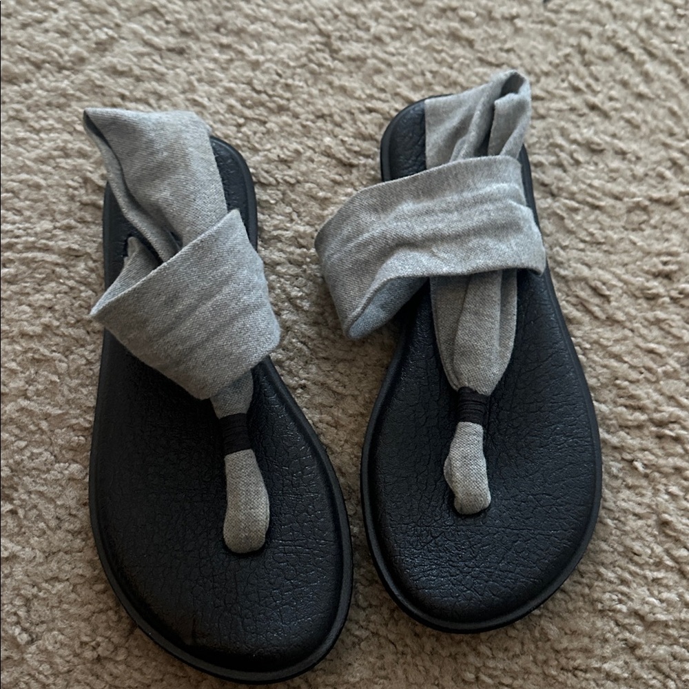 Sanuk Grey Black Ella Slip On Cushion Insole Stretch Fabric Yoga Sling Sandal 7